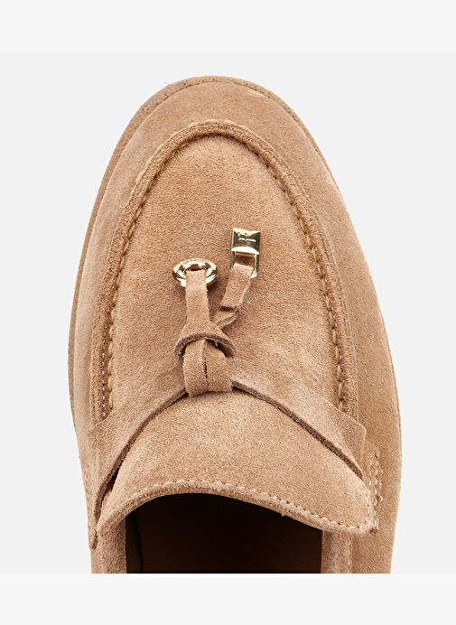 Kadın Süet Deri Vizon Gold Aksesuarlı Klasik Loafer 01AYH313260A450 - Görsel 6