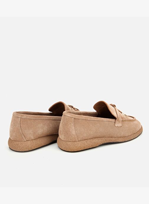 Kadın Süet Deri Vizon Gold Aksesuarlı Klasik Loafer 01AYH313260A450 - Görsel 5