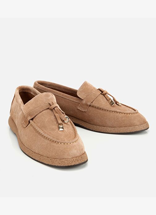 Kadın Süet Deri Vizon Gold Aksesuarlı Klasik Loafer 01AYH313260A450 - Görsel 3