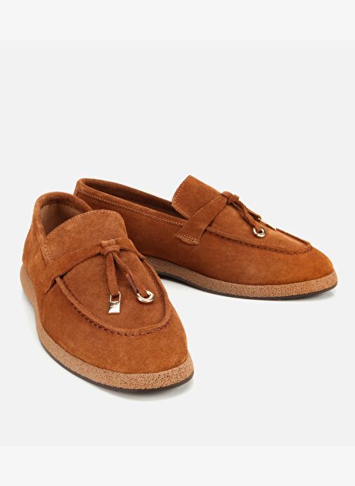 Kadın Süet Deri Taba Gold Aksesuarlı Klasik Loafer 01AYH313260A370 - Görsel 3