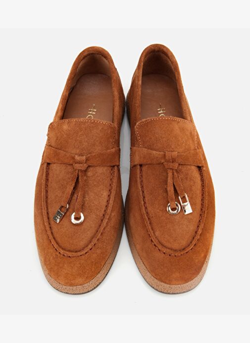 Kadın Süet Deri Taba Gold Aksesuarlı Klasik Loafer 01AYH313260A370 - Görsel 7