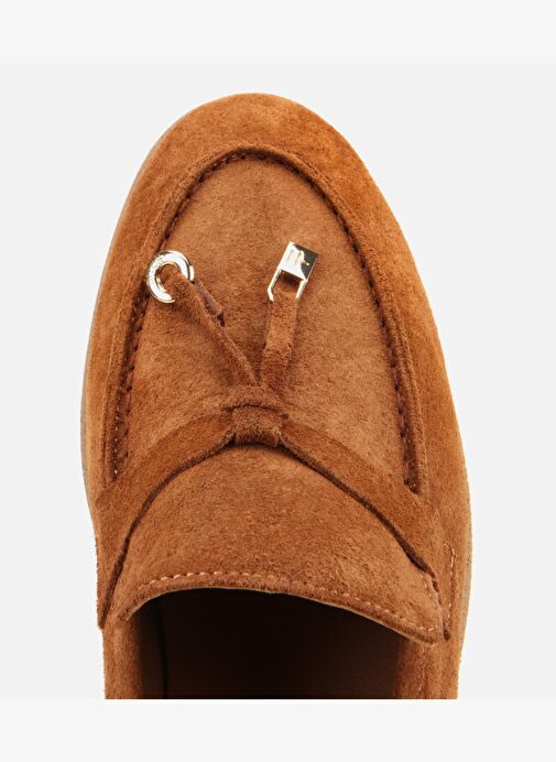 Kadın Süet Deri Taba Gold Aksesuarlı Klasik Loafer 01AYH313260A370 - Görsel 6
