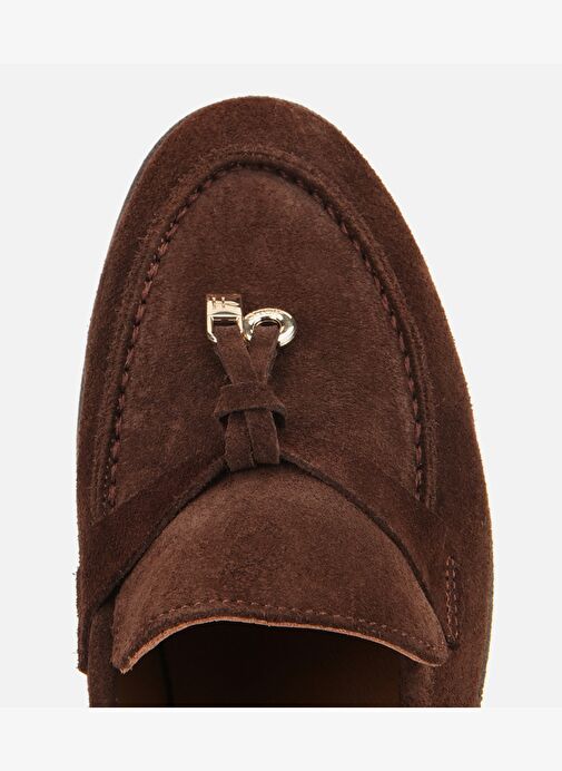 Kadın Süet Deri Kahverengi Gold Aksesuarlı Klasik Loafer 01AYH313260A480 - Görsel 6