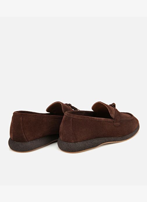 Kadın Süet Deri Kahverengi Gold Aksesuarlı Klasik Loafer 01AYH313260A480 - Görsel 5