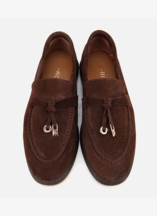 Kadın Süet Deri Kahverengi Gold Aksesuarlı Klasik Loafer 01AYH313260A480 - Görsel 7