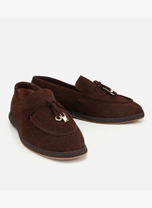 Kadın Süet Deri Kahverengi Gold Aksesuarlı Klasik Loafer 01AYH313260A480 - Görsel 3