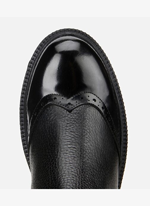 Kadın Deri Siyah Lastik Detaylı Dolgu Topuklu Bot 01BOH313380A100 - Görsel 6