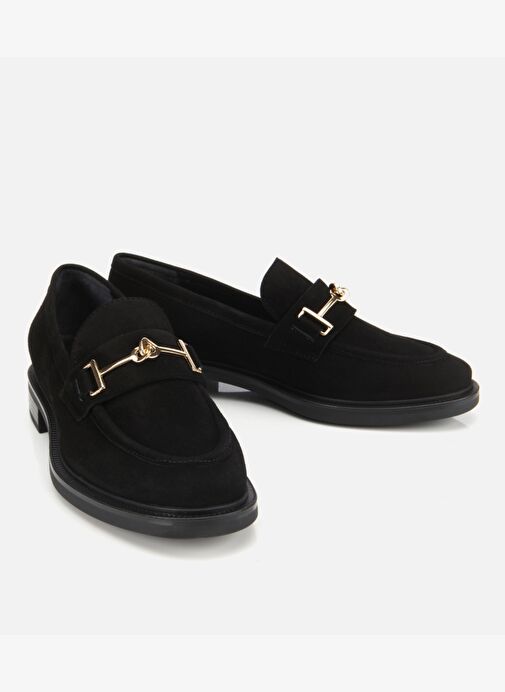 Kadın Süet Deri Siyah Tokalı Klasik Loafer 01AYH312970A100 - Görsel 3