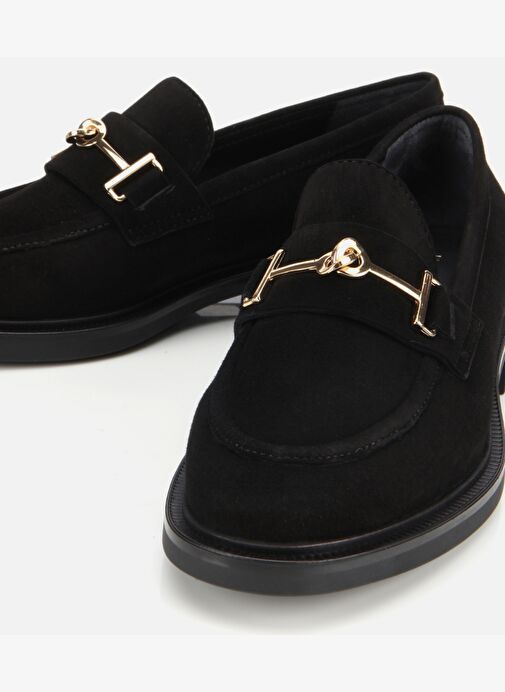 Kadın Süet Deri Siyah Tokalı Klasik Loafer 01AYH312970A100 - Görsel 4