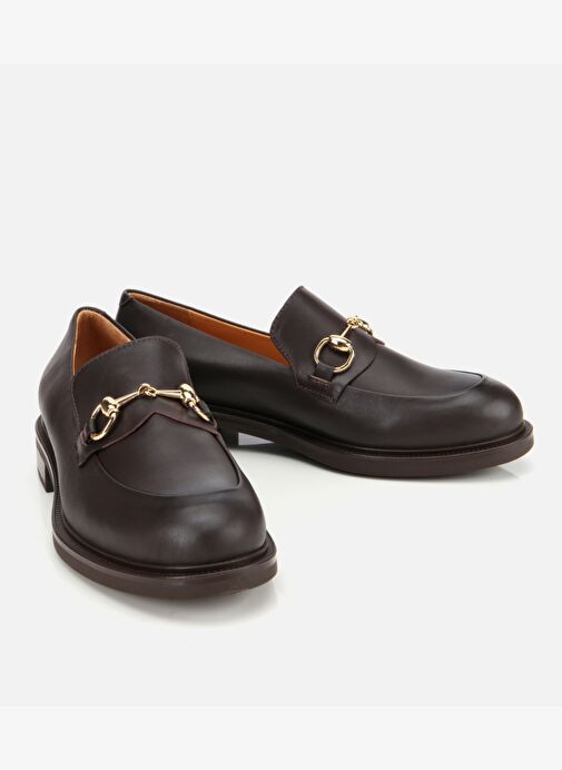 Kadın Deri Kahverengi Tokalı Klasik Loafer 01AYH312980A480 - Görsel 3