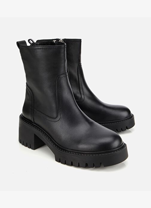 Kadın Deri Siyah Streç Bilekte Düz Bot 01BOH313210A100 - Görsel 3