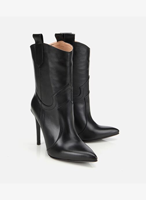 Kadın Deri Siyah Sivri Burunlu Yüksek Topuklu Bot 01BOH313230A100 - Görsel 3