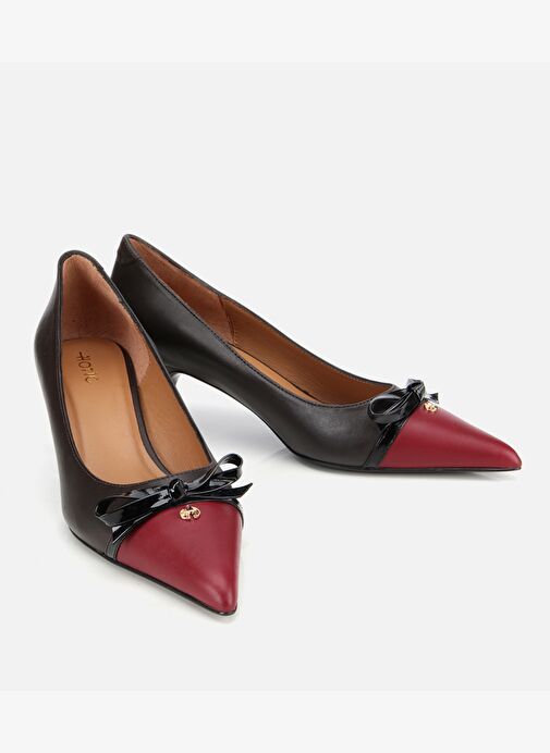 Kadın Deri Bordo Fiyonk Detaylı İnce Topuklu Stiletto 01AYH313670A784 - Görsel 3