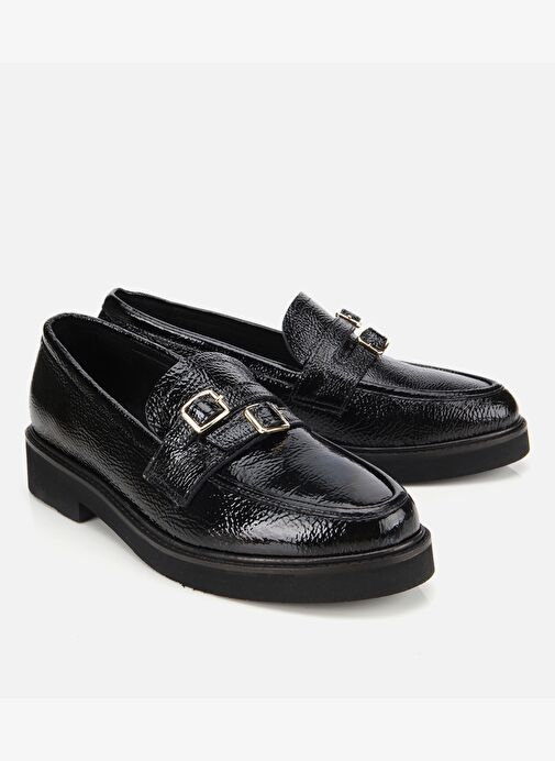 Kadın Rugan Deri Siyah Tokalı Klasik Loafer 01AYH313640A100 - Görsel 3