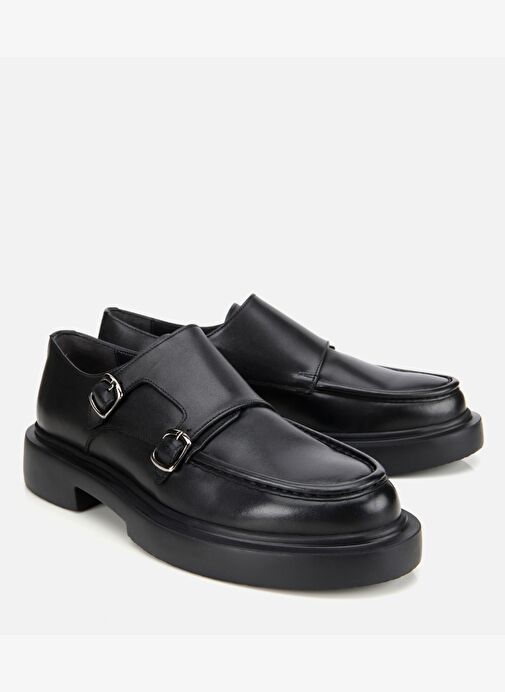 Erkek Deri Siyah Metal Tokalı Klasik Loafer 02AYH313870A100 - Görsel 3