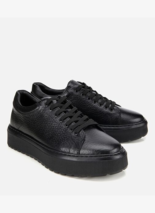 Erkek Deri Siyah Kalın Tabanlı Spor Ayakkabı 02AYH314110A100 - Görsel 3