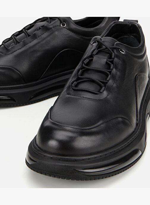 Erkek Deri Siyah Bağcık Detaylı Comfort Spor Ayakkabı 02AYH314120A100 - Görsel 4
