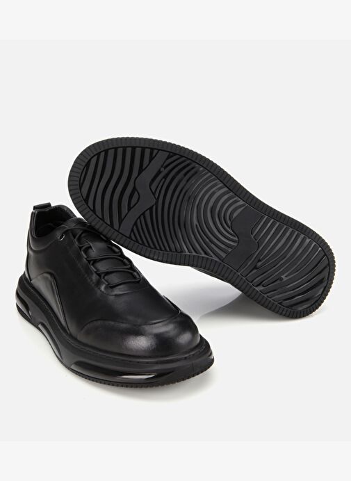 Erkek Deri Siyah Bağcık Detaylı Comfort Spor Ayakkabı 02AYH314120A100 - Görsel 7