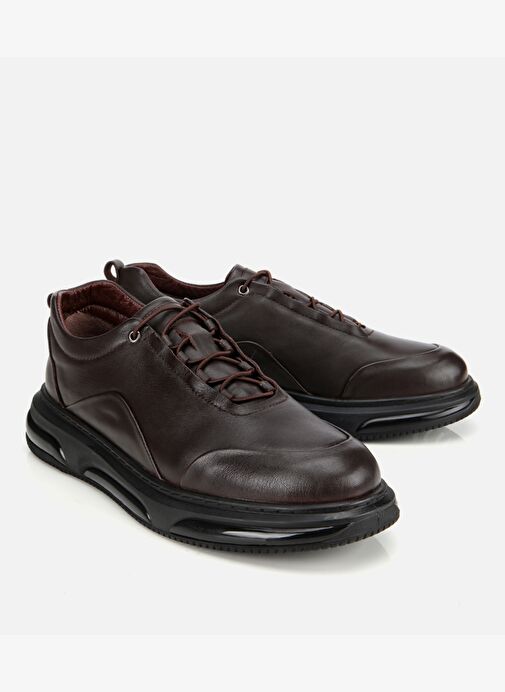 Erkek Deri Kahverengi Bağcık Detaylı Comfort Spor Ayakkabı 02AYH314120A480 - Görsel 3