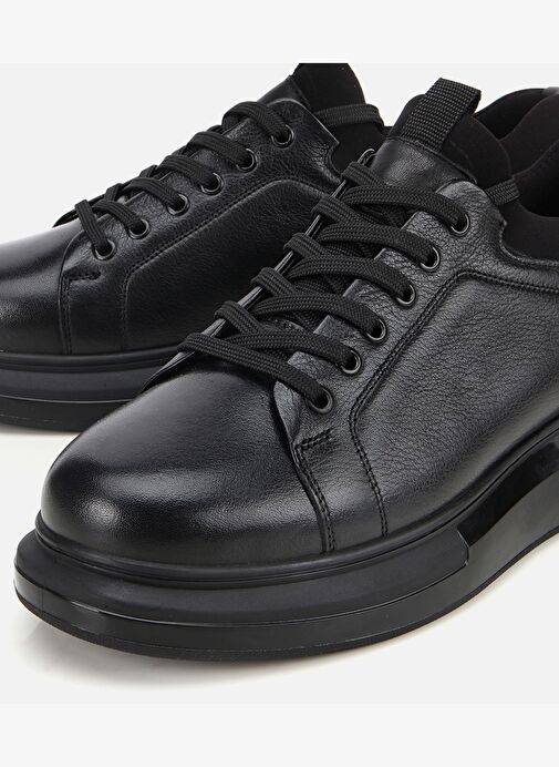 Erkek Deri Siyah Kalın Tabanlı Spor Ayakkabı 02AYH314140A100 - Görsel 4