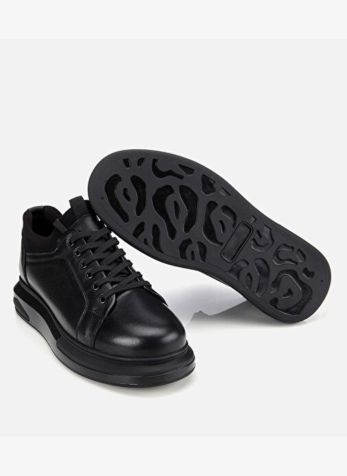 Erkek Deri Siyah Kalın Tabanlı Spor Ayakkabı 02AYH314140A100 - Görsel 7