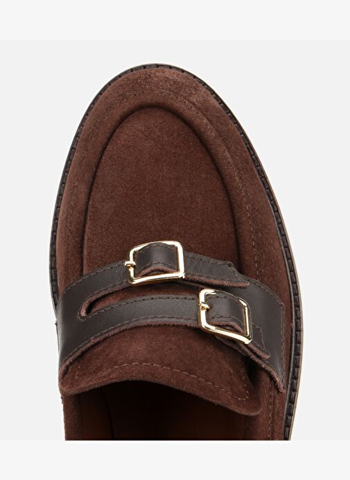 Kadın Süet Deri Kahverengi Kemer Detaylı Günlük Loafer 01AYH314350A480 - Görsel 6