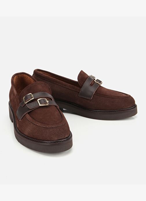 Kadın Süet Deri Kahverengi Kemer Detaylı Günlük Loafer 01AYH314350A480 - Görsel 3
