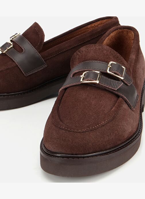Kadın Süet Deri Kahverengi Kemer Detaylı Günlük Loafer 01AYH314350A480 - Görsel 4