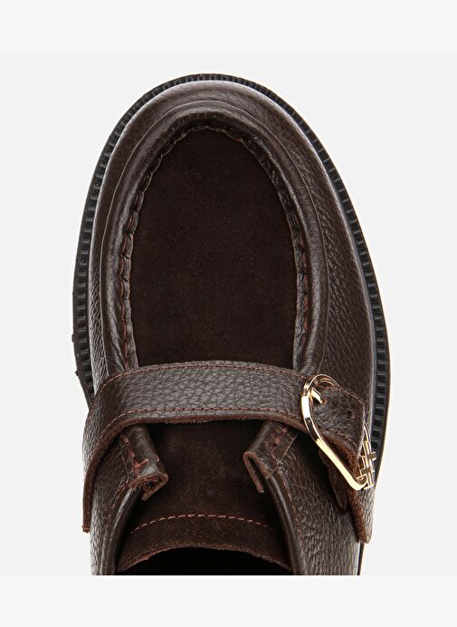 Kadın Süet Deri Kahverengi Toka Detaylı Yüksek Tabanlı Günlük Loafer 01AYH314360A480 - Görsel 6