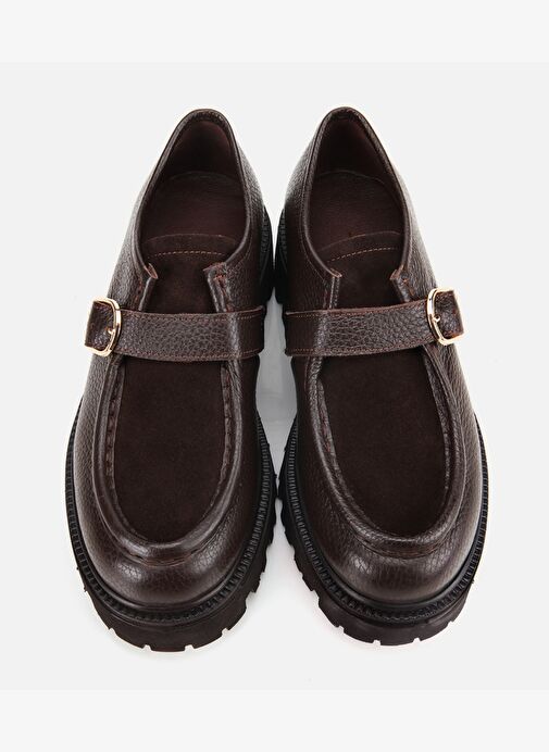 Kadın Süet Deri Kahverengi Toka Detaylı Yüksek Tabanlı Günlük Loafer 01AYH314360A480 - Görsel 7