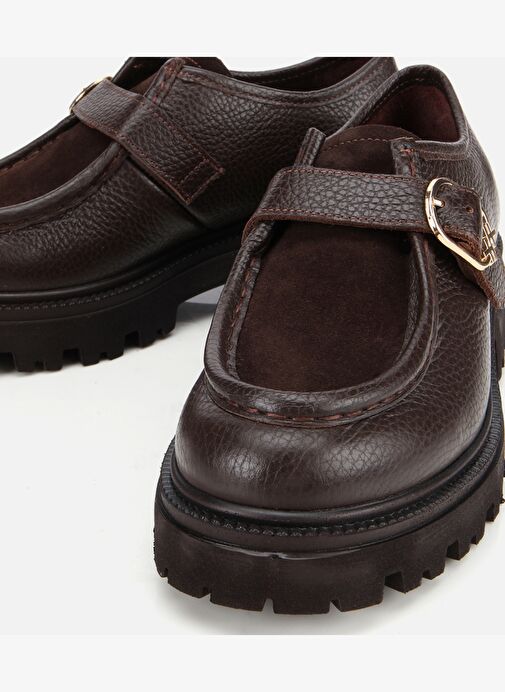 Kadın Süet Deri Kahverengi Toka Detaylı Yüksek Tabanlı Günlük Loafer 01AYH314360A480 - Görsel 4