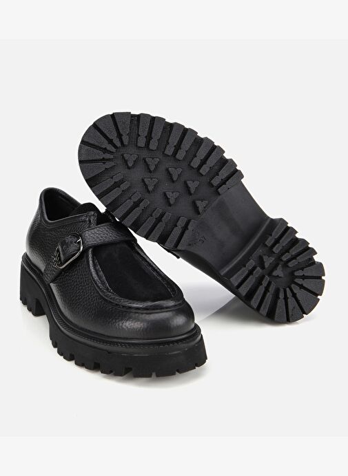 Kadın Süet Deri Siyah Toka Detaylı Yüksek Tabanlı Günlük Loafer 01AYH314360A100 - Görsel 7