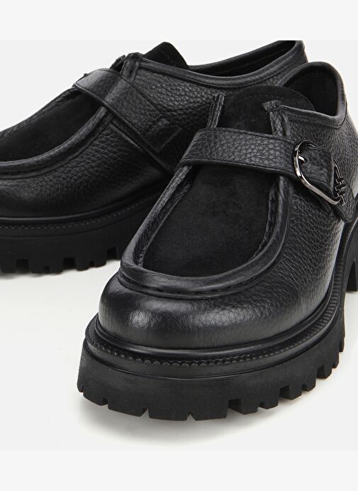 Kadın Süet Deri Siyah Toka Detaylı Yüksek Tabanlı Günlük Loafer 01AYH314360A100 - Görsel 4