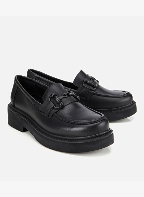 Kadın Deri Siyah Kalın Tabanlı Klasik Loafer 01AYH314410A100 - Görsel 3