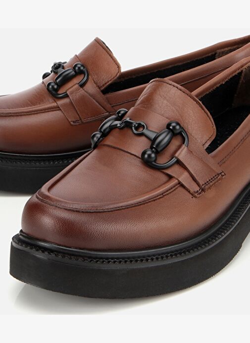 Kadın Deri Kahverengi Kalın Tabanlı Klasik Loafer 01AYH314410A410 - Görsel 4