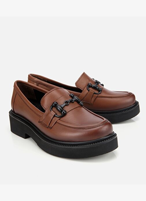 Kadın Deri Kahverengi Kalın Tabanlı Klasik Loafer 01AYH314410A410 - Görsel 3