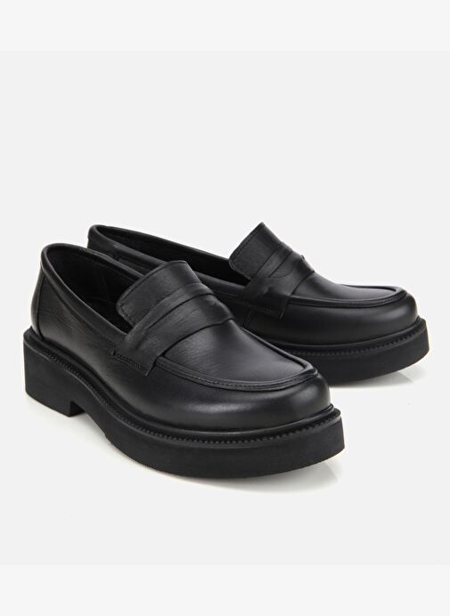 Kadın Deri Siyah Kalın Tabanlı Klasik Loafer 01AYH314420A100 - Görsel 3