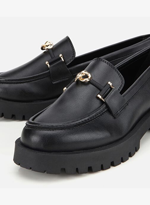 Kadın Siyah Kalın Tabanlı Klasik Loafer 01AYH314700A100 - Görsel 4