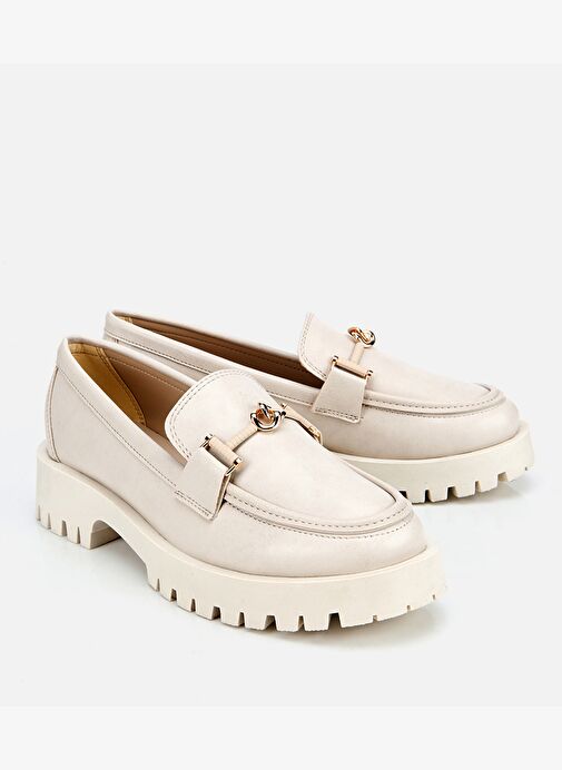 Kadın Ekru Kalın Tabanlı Klasik Loafer 01AYH314700A400 - Görsel 3
