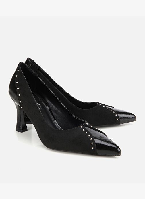Kadın Süet Siyah Taşlı İnce Topuklu Stiletto 01AYH314810A100 - Görsel 3