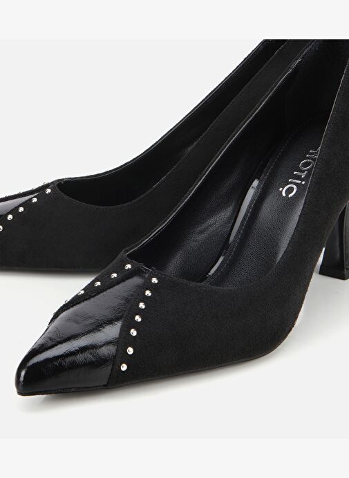 Kadın Süet Siyah Taşlı İnce Topuklu Stiletto 01AYH314810A100 - Görsel 4