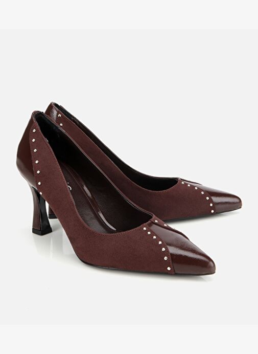Kadın Süet Kahverengi Taşlı İnce Topuklu Stiletto 01AYH314810A480 - Görsel 3