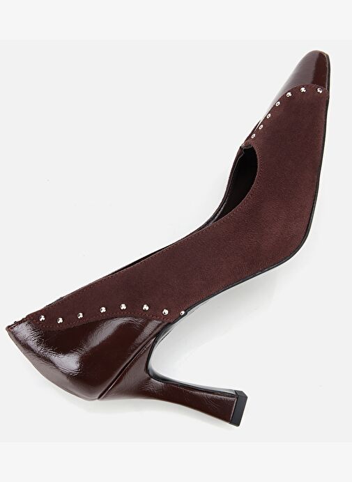 Kadın Süet Kahverengi Taşlı İnce Topuklu Stiletto 01AYH314810A480 - Görsel 7
