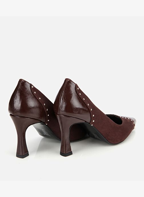 Kadın Süet Kahverengi Taşlı İnce Topuklu Stiletto 01AYH314810A480 - Görsel 5
