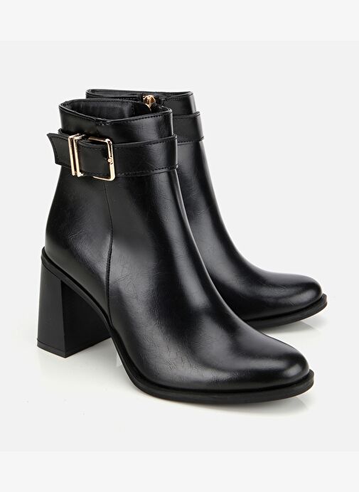 Kadın Siyah Tokalı Topuklu Bilekte Bot 01BOH314950A100 - Görsel 3