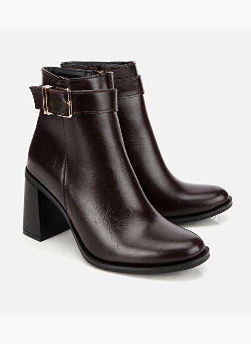 Kadın Kahverengi Tokalı Topuklu Bilekte Bot 01BOH314950A480 - Görsel 3