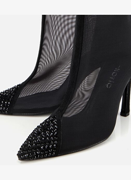 Kadın Siyah Transparan Taş Detaylı Bilekte Topuklu Bot 01BOH315020A100 - Görsel 4