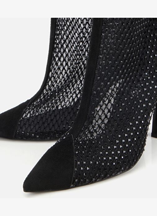 Kadın Siyah Fileli Taş Detaylı Bilekte Topuklu Bot 01BOH315030A100 - Görsel 4