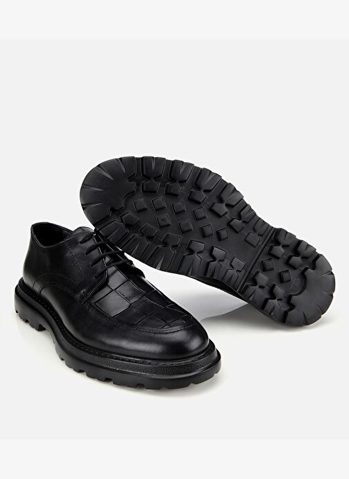Erkek Kroko Deri Siyah Yüksek Tabanlı Klasik Ayakkabı 02AYH315330A100 - Görsel 7