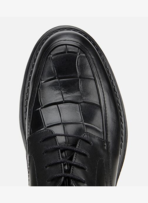Erkek Kroko Deri Siyah Yüksek Tabanlı Klasik Ayakkabı 02AYH315330A100 - Görsel 6
